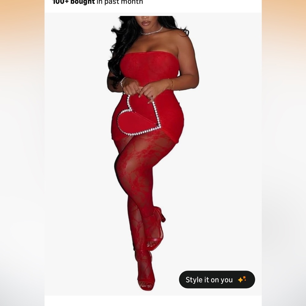 Red Lace Dress with Heart Purse